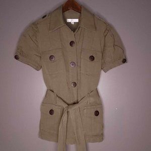 Alice & Trixie Women's Small Hunter Green Button Front Linen Jacket Tie Front